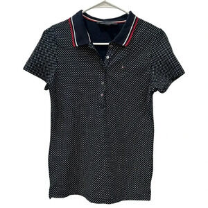 Tommy Hilfiger Navy Blue Polo White Polka Dot Collared Shirt Womens Size Small